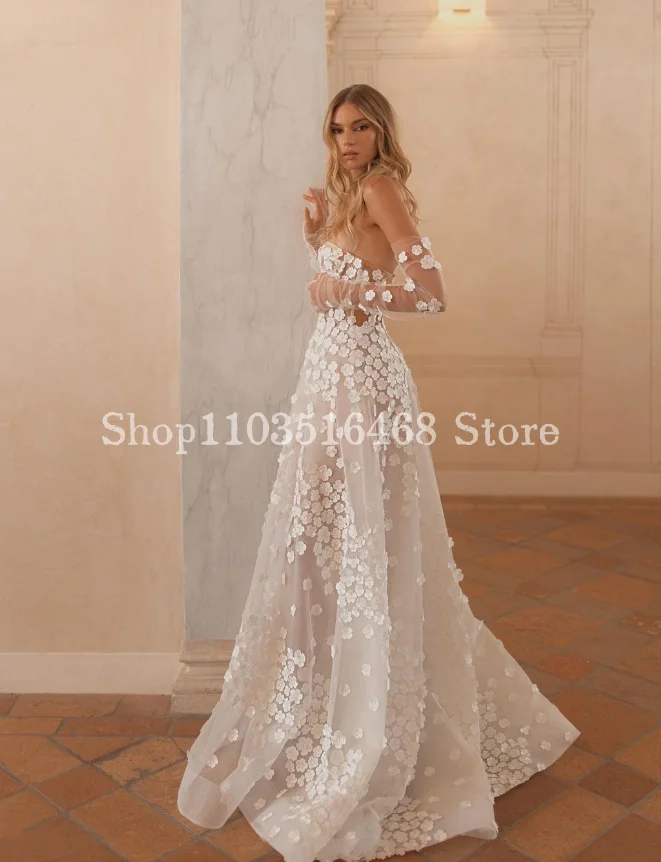 Elegante Scheide Brautkleid 2024 Luxus weiße Applikation schiere böhmische A-Linie benutzer definierte lange Brautkleid فساتين الس카رة ف