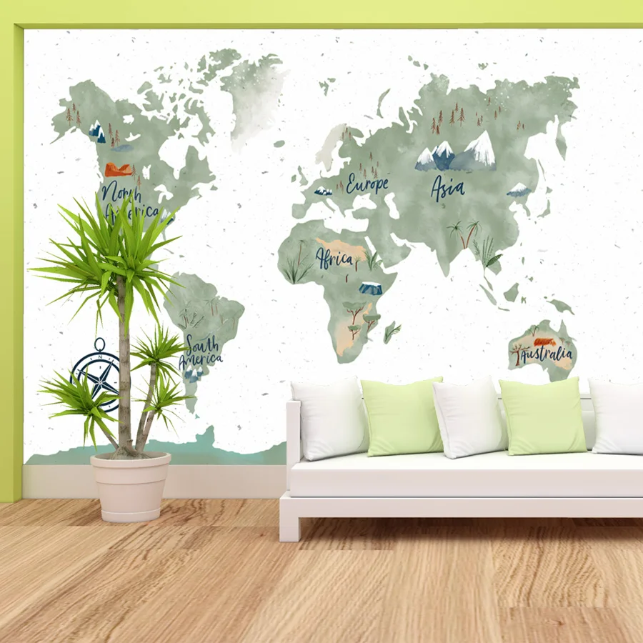 

22+ Globe Geography World Map Mural, Self Adhesive Optional,Wallpapers for Living Room Bed Walls Art Home Decor Panel Renovation