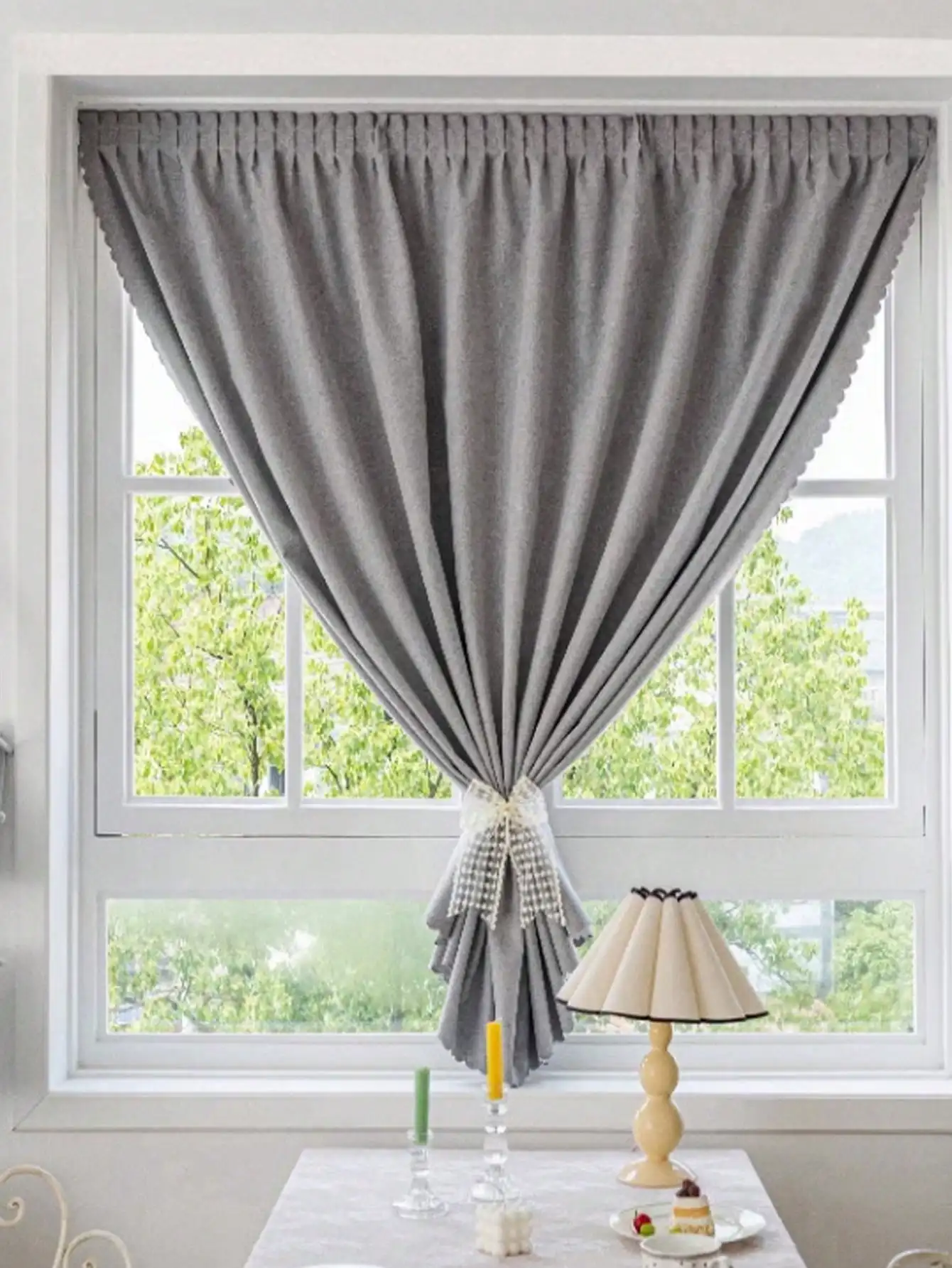 Portable curtain self-adhesive gray curtain Linen Simple Japanese Style Livingroom Study Room Darkening Window Treatment