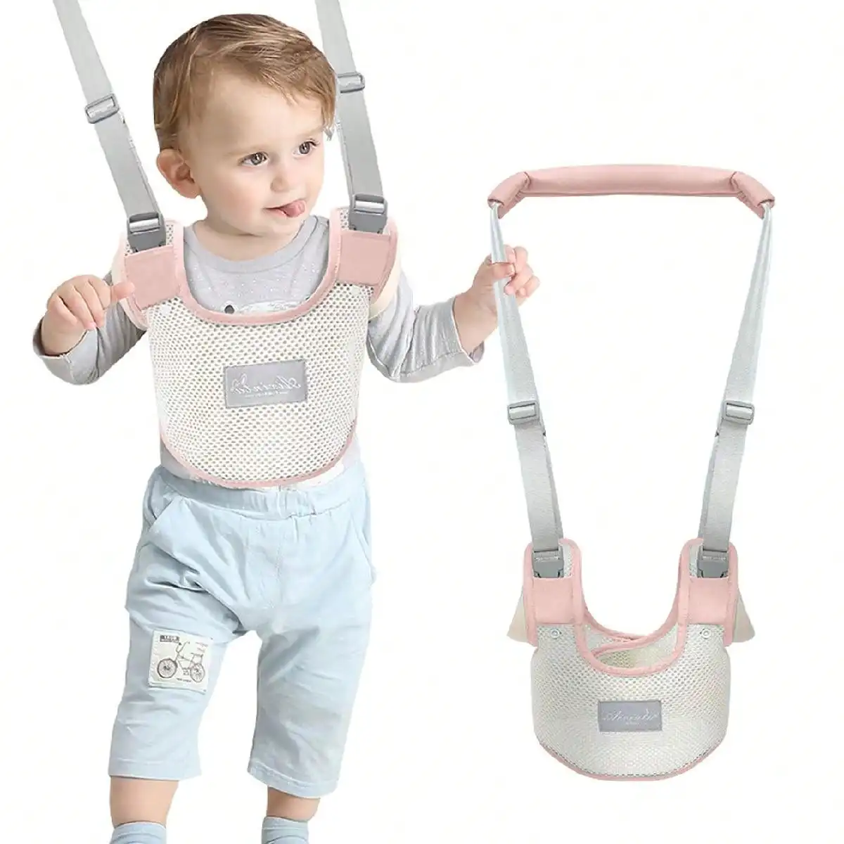 

Baby Walker Harness Handheld Infant Walking Aid Adjustable Toddler Walking Harness Standing and Walking Learning Support (Pink)