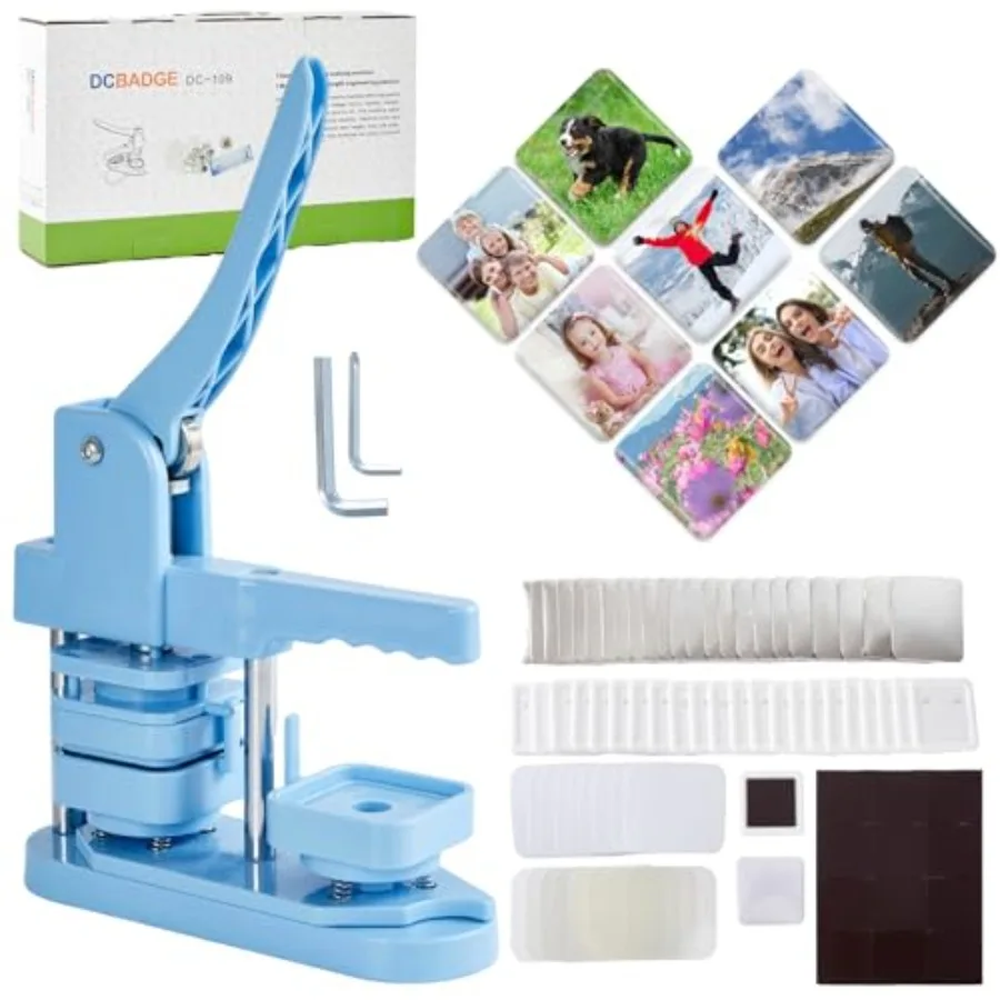 

Photo Magnet Making Machine Button Press Machine for 2 Inch/ 50mm Square Fridge Magnetic Stickers 100 Sets of Button Maker Supp