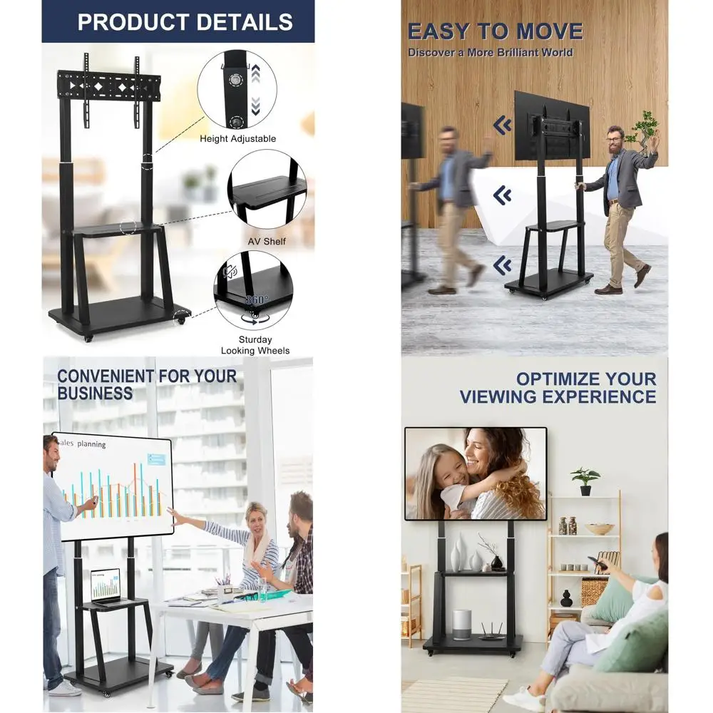 

Мобильная подставка для телевизора с регулировкой высоты и колесами для экранов 42-86 дюймов, выдерживает до 80 кг