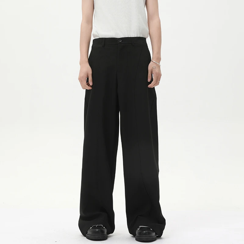 Luzhen 2025 nova cor sólida bonito na moda solta em linha reta calças casuais dos homens de alta qualidade calças largas roupas masculinas jy2138