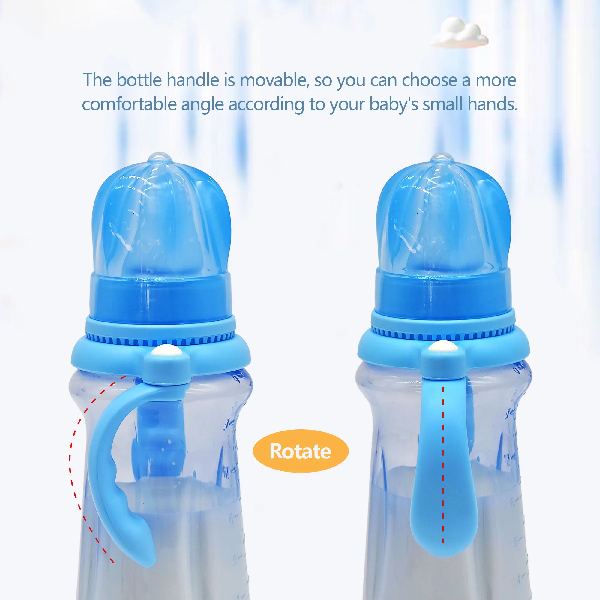 240mL Crown Bottle Cover Baby PP Bottle, Crown Design Movable Handle Bottle, Breastmilk Bottle for Baby 0-36 Months