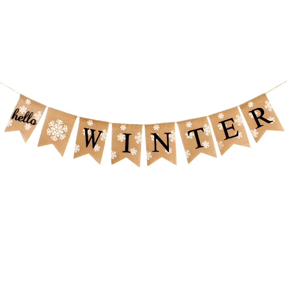 

Vibrant Color Linen Banner Winter Party Decoration Swallowtail Shape Snowflake Pattern Create Good Atmosphere Winter Banner
