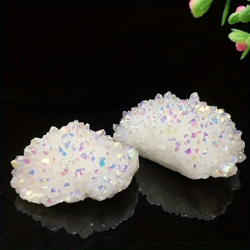 

Natural Stone Irregular White Crystal Cluster Electroplated Colorful Quartz Raw Stone Cluster Mineral Office Decoration