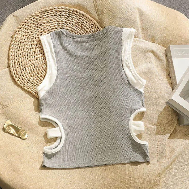 Obcisła kamizelka dla kobiet Sweet Cool Hole Design Cropped Underwaist American Style Vintage Casual Tanks bez rękawów Odzież damska