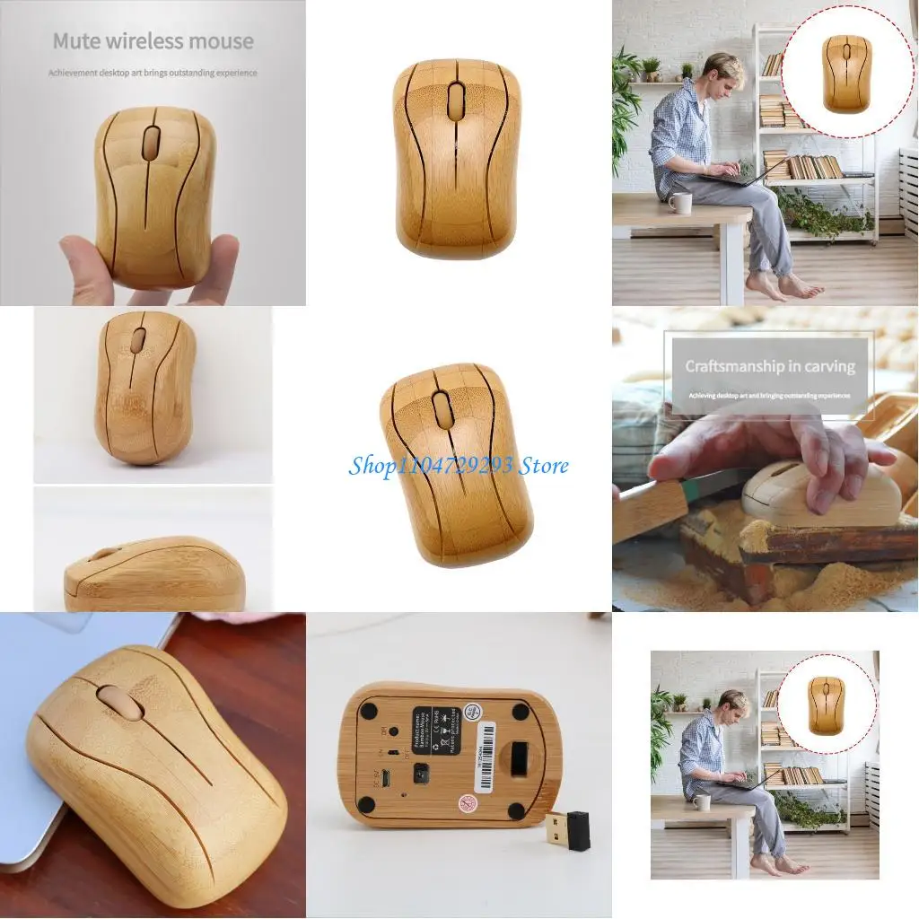 

Y2GD 2.4Ghz Wireless Ergonomic Mouse Wooden Portable Quiet Clicking with USB Receiver For Pc Laptop Office Library