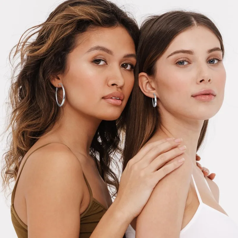 Women's Lightweight 925 Sterling Silver Post Hoop Earrings