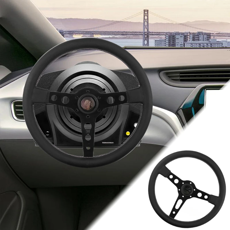 Classic Sport 350MM Leather Modified Steering Wheel Universal Car Tuning Accessory view 4