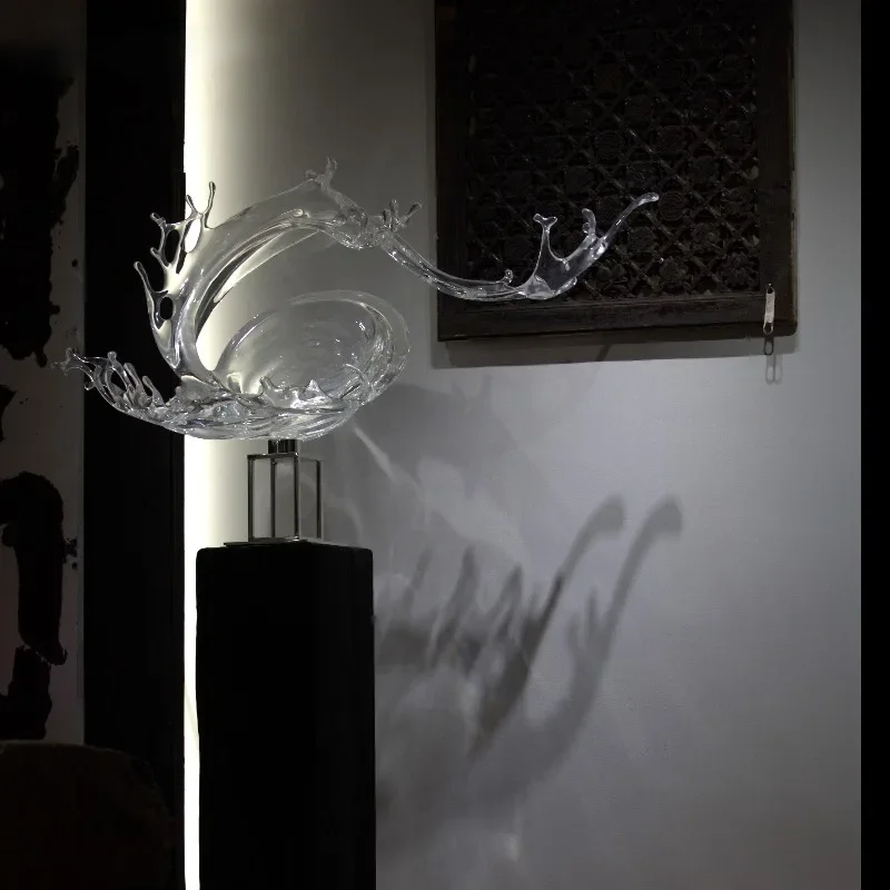 Quality Luxury Acrylic Crystal (Non-Resin) Water Splash Transparent Feng Shui Art Sculpture Home Decoration