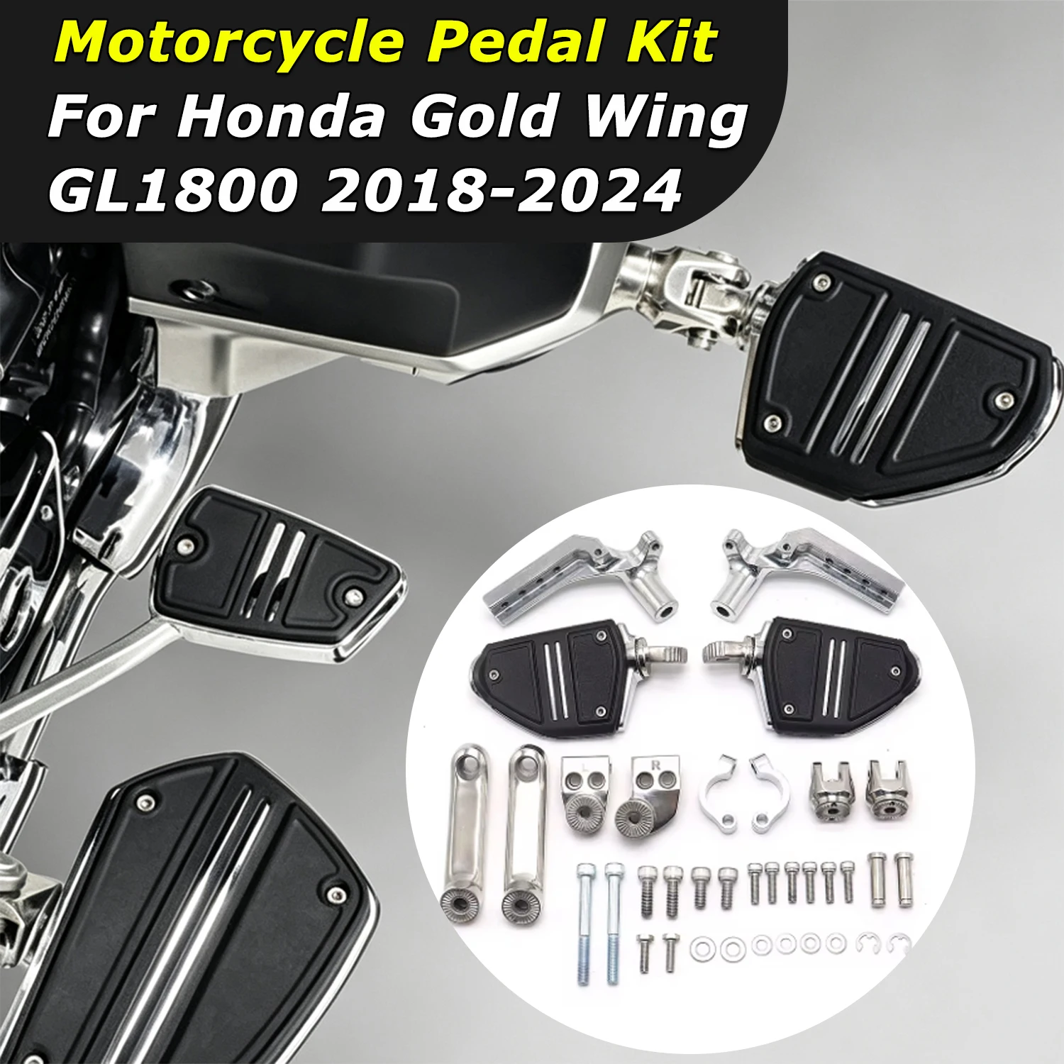 For Honda Gold Wing GL1800 F6B 2018-2024 Twin Rail Floorboards Brake Pedal Cover Double Track Floor Motorcycle Pedal support set