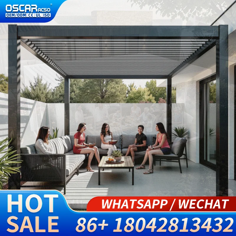 Adjustable 6m X 4m Wall Mounted Aluminium Frame Gazebo with Powder Coating Bioclimatic  Outdoor Garden Patio Backyard Pergola
