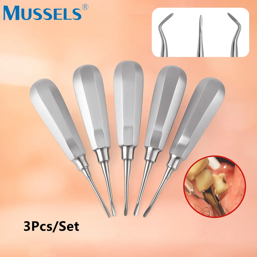 

3PCS Dental Elevator Stainless Steel Stright Curved Root Luxating Lift Elevators Apical Tip Minimally Invasive Surgical Pliers