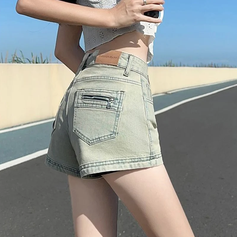 여성용 심플 스트리트웨어 반바지, 여성용 인기 캐주얼 미니 청바지, 빈티지 블루, 하이 웨이스트, 비치 데님 반바지, 여름 패션