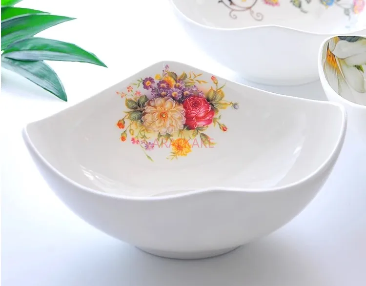 Bone porcelain plate, vegetable plate, deep plate, angled square household ceramic soup plate, meal plate, deep plate