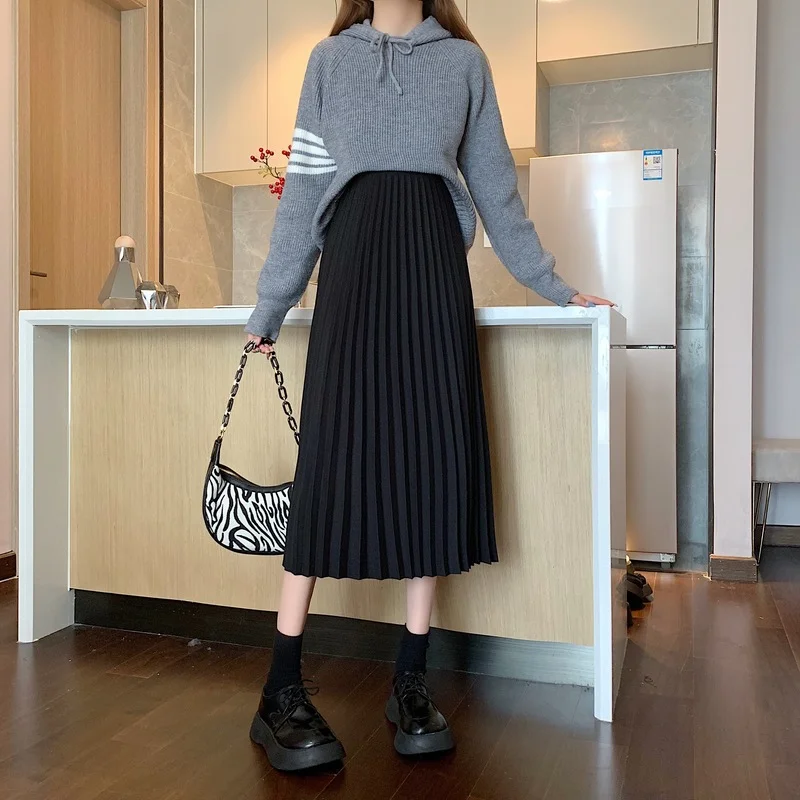 

Skirts Women Solid Pleated Elegant Casual High Waist Mid-calf Spring Four Colors Office Lady Ins All-match Streetwear Popular