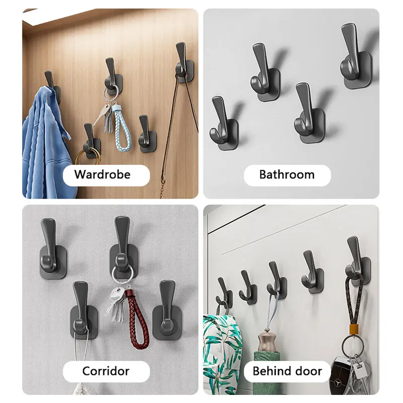 

WJNMONE Luxury Wall Hook No Punch Bathroom Hooks Grey Wall Coat Clothes Holder Rack Robe Hanger Towel Hooks for Household Hooks