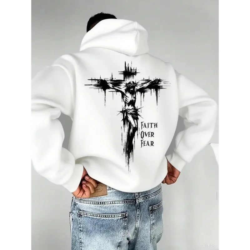 

Осенние толстовки для мужчин. Крестообразный дизайн на спине. Пуловер с капюшоном и длинными рукавами. Повседневные повседневные спортивные топы. Мужская одежда.