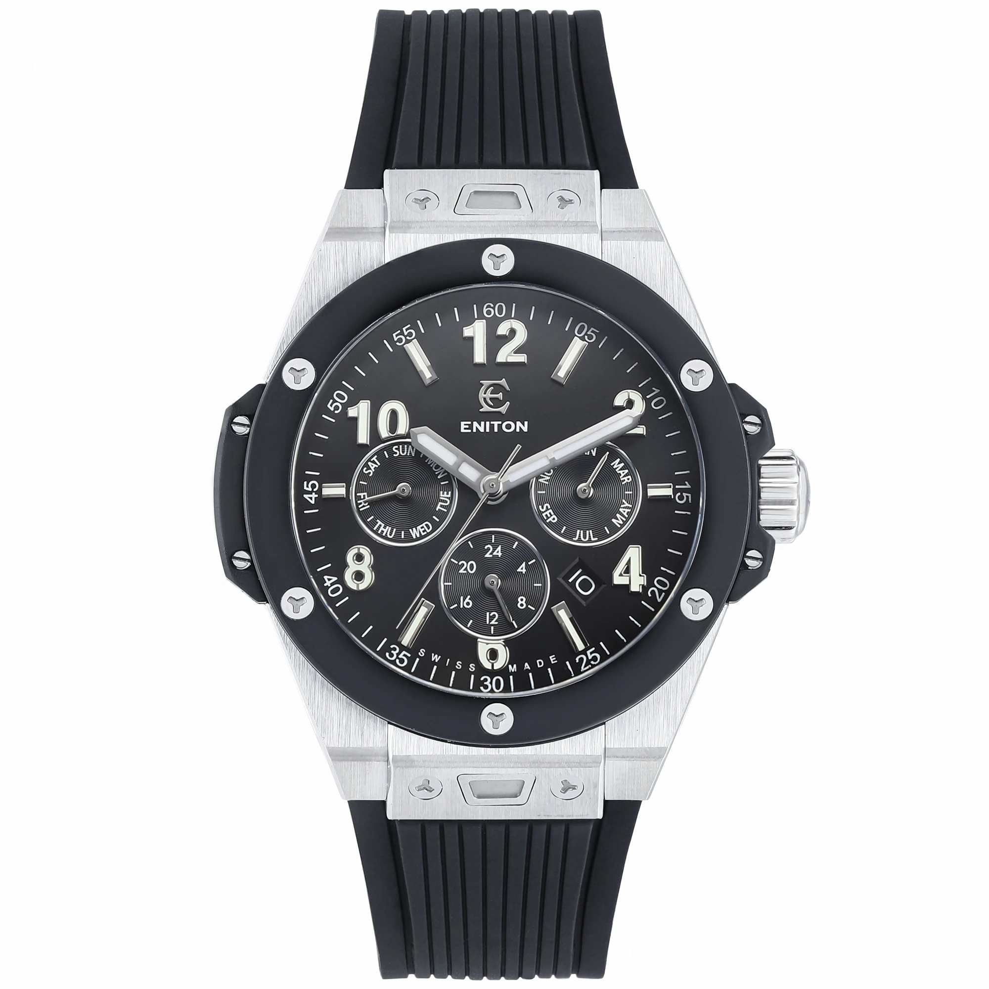 

ENITON 42mm Stainless Steel 9120 Multifunctional Movement Business Week Display Night Light Waterproof Mechanical Men's Watch
