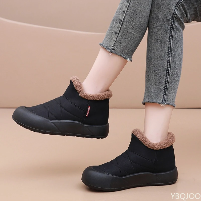ファッショナブルで多用途な冬用スノーブーツ、暖かく厚い防水性、滑り止め、シンプルで快適な日常カジュアルな女性用コットンシューズ