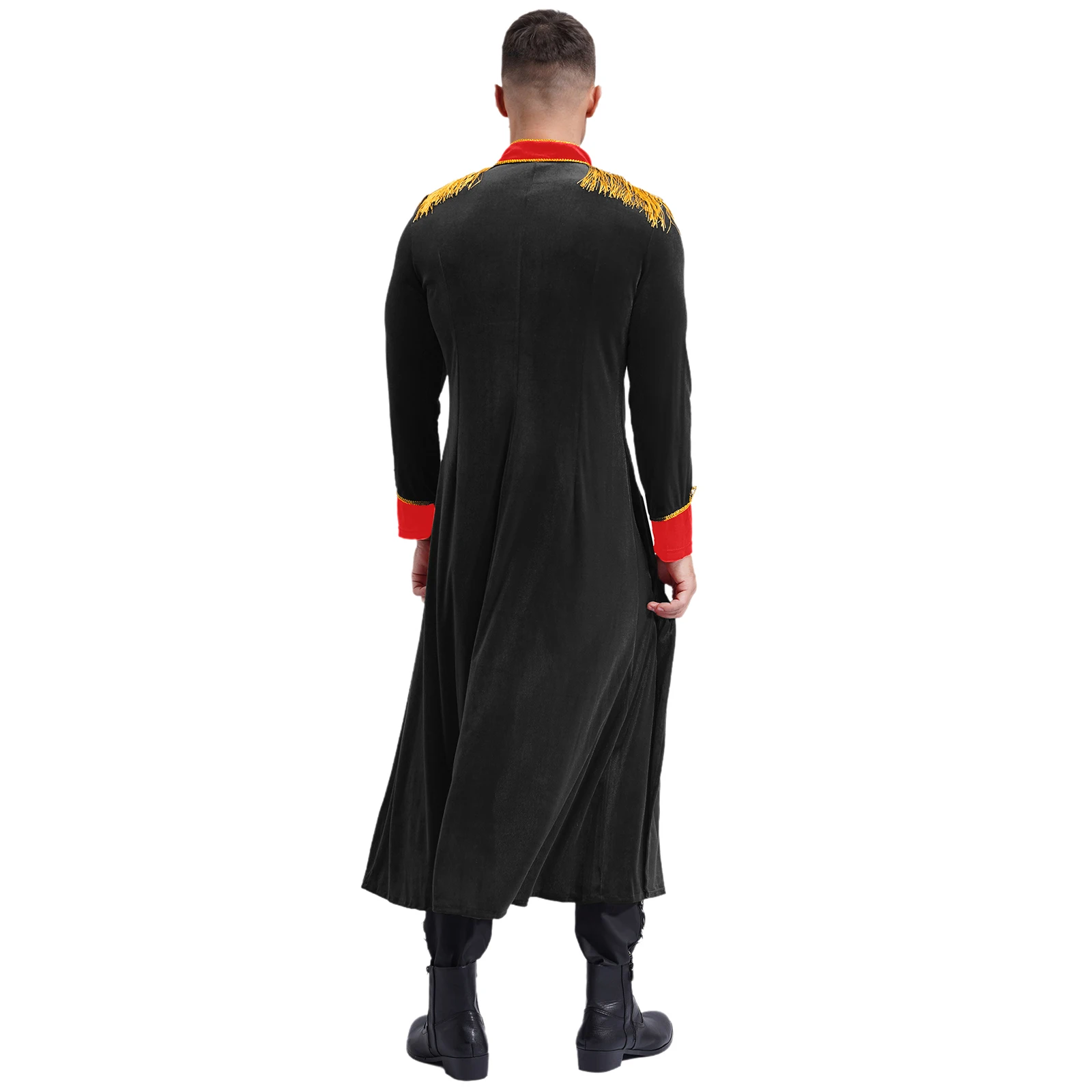 Mens Circus Ringmaster Cosplay Costume Fringe Shoulder Boards Lion Tamer Tailcoat Velvet Tailcoat Renaissance Gothic Jacket Tops