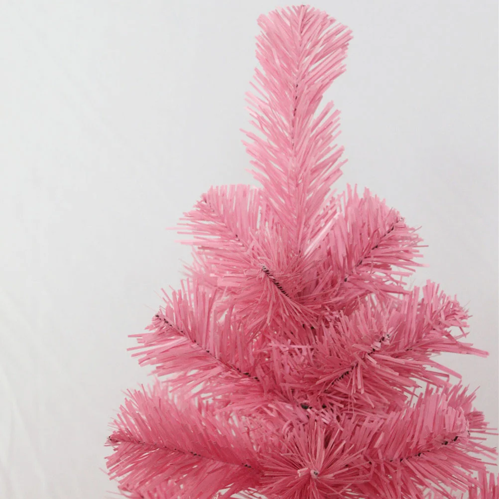 Árvore de Natal artificial de 60 cm com base de suporte de plástico para decoração de festa em casa de Natal (rosa)