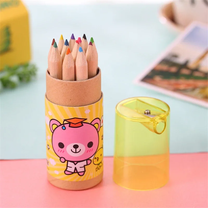 DL-Coreano Bonito Mini Urso Lápis, Lápis Pequeno, Caneta Desenho, Suprimentos Estudantis, CQ03, 12 Cores