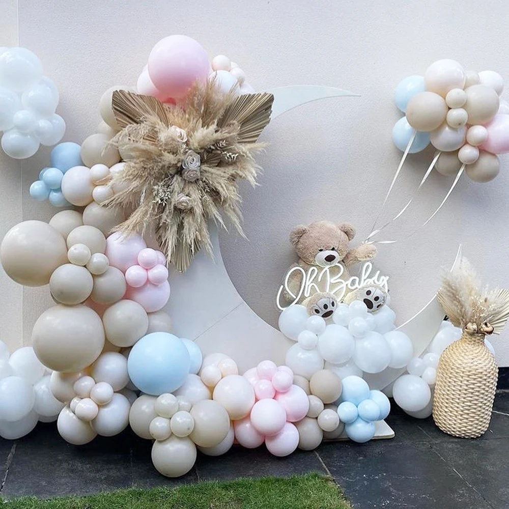 109Pcs White Sand Baby Blue Pink Balloons Arch Kit Baby Shower Balloon Garland Decor Gender Reveal Kid Birthday Party Decoration