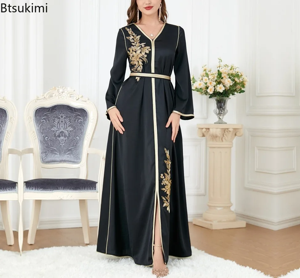 

2025 Eid Mubarak Djellaba Abayas for Women Moroccan Kaftan Party Dress Muslim Abaya Dubai Turkey Caftan Jalabiya Robe Arab Gown