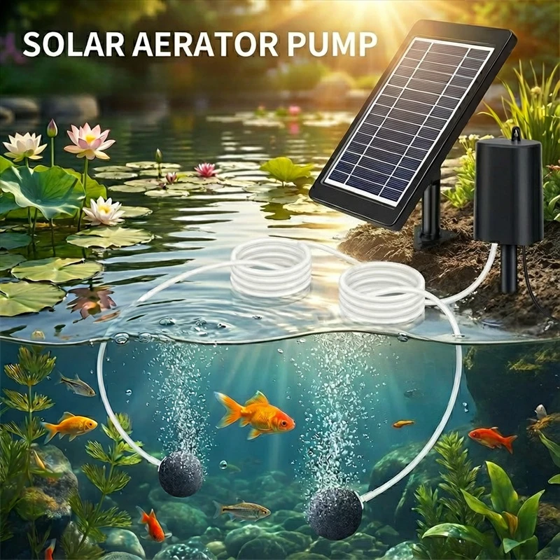 6V 4W Plug-in Zonne-aangedreven Zuurstofpomp voor Visvijver/Aquarium met Slang & Dubbele Beluchtingsstenen IP64 Waterdicht - afbeelding 2