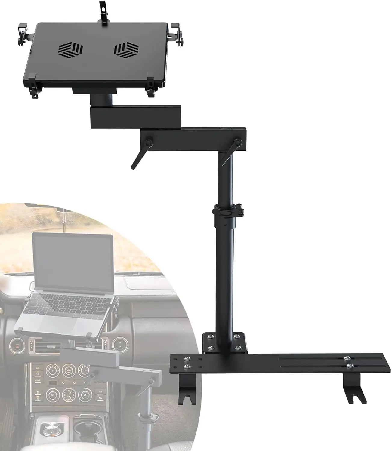 

Adjustable Car Laptop Mount with Cooling Fans, No-Drill Vehicle Holder for Trucks and Vans