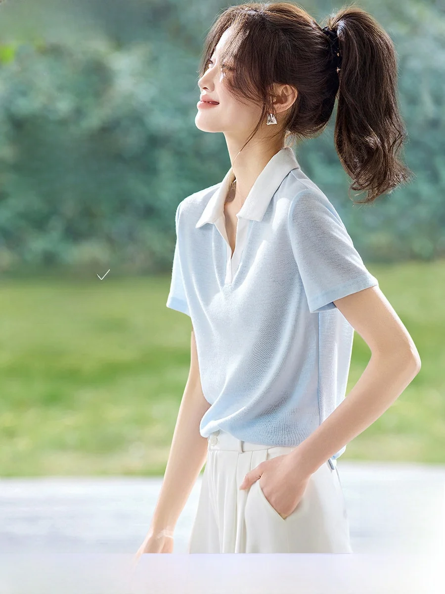 

Льняная рубашка Mehaiyimi с контрастными вставками, летняя коллекция 2026, повседневная, с коротким рукавом, легкая, удобная, женская модная одежда