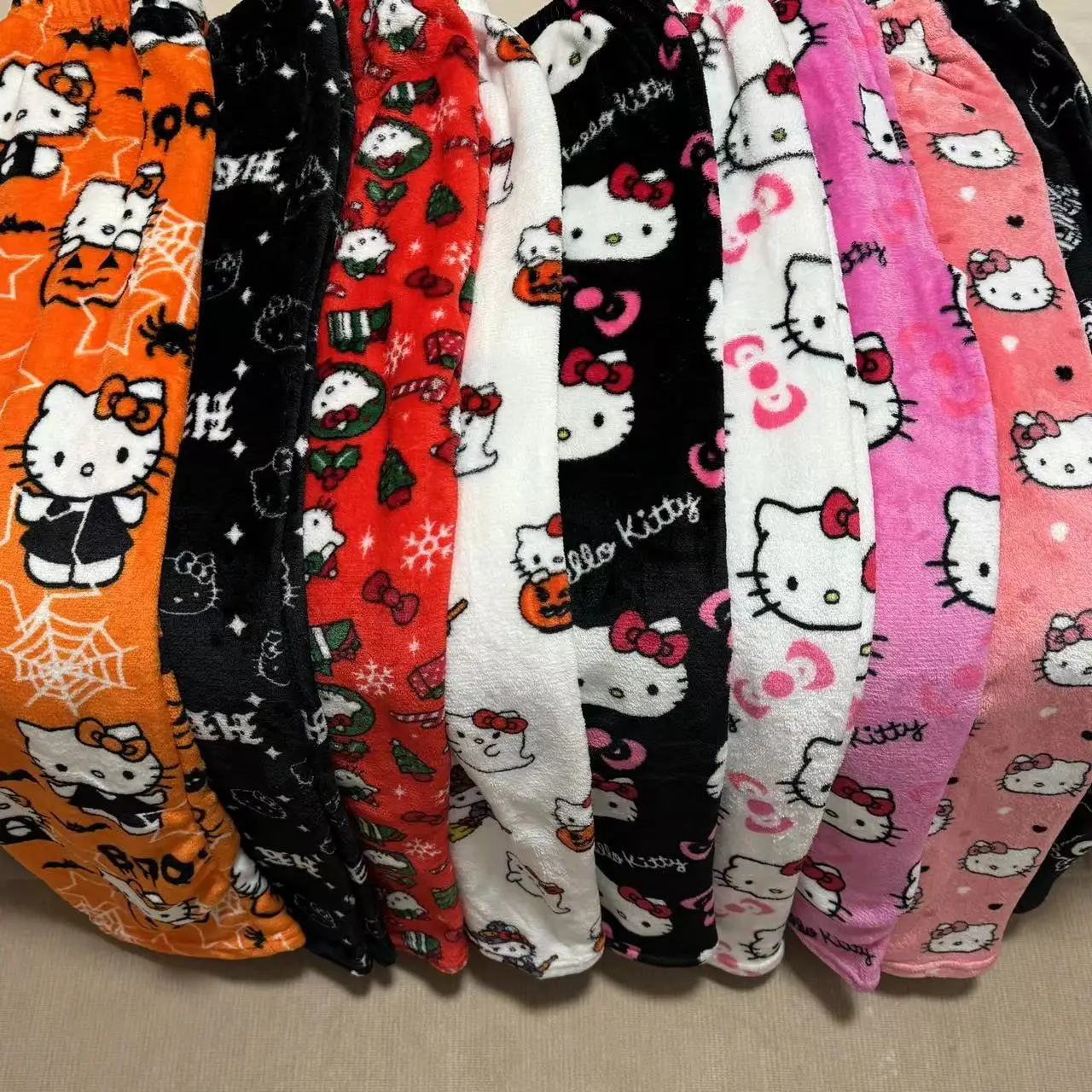 Sanrio Hello Kitty Coral Fleece Pajama Pants Soft Trousers Women Casual Home Trousers Kawaii  Anime Cartoon Birthday Gift