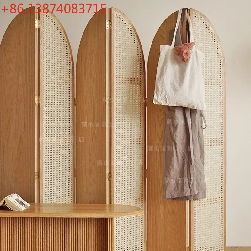 Living Room Entrance Cover Solid Wood Screen Rattan Hollow