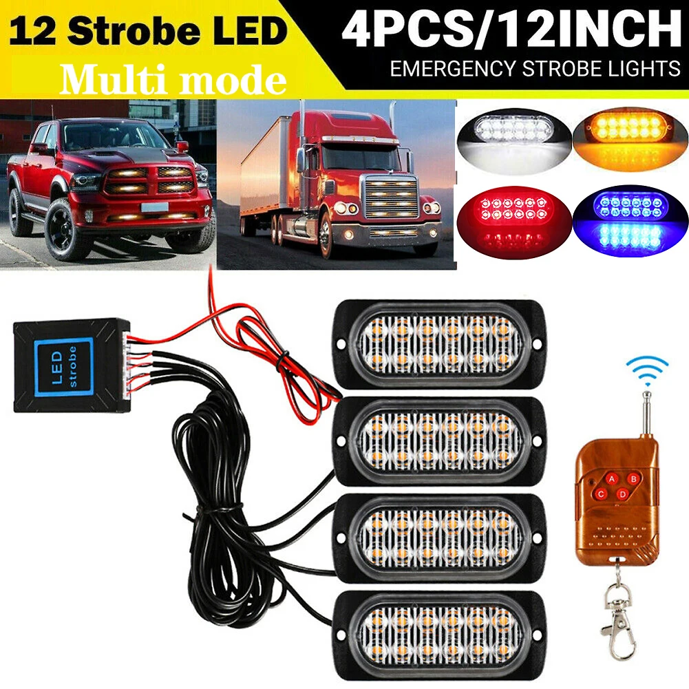 

4 шт., 12 светодиодов, стробоскоп, беспроводное управление, автомобильное аварийное мигание, стробоскопы, стробоскопы, лампа 12 В-24 В