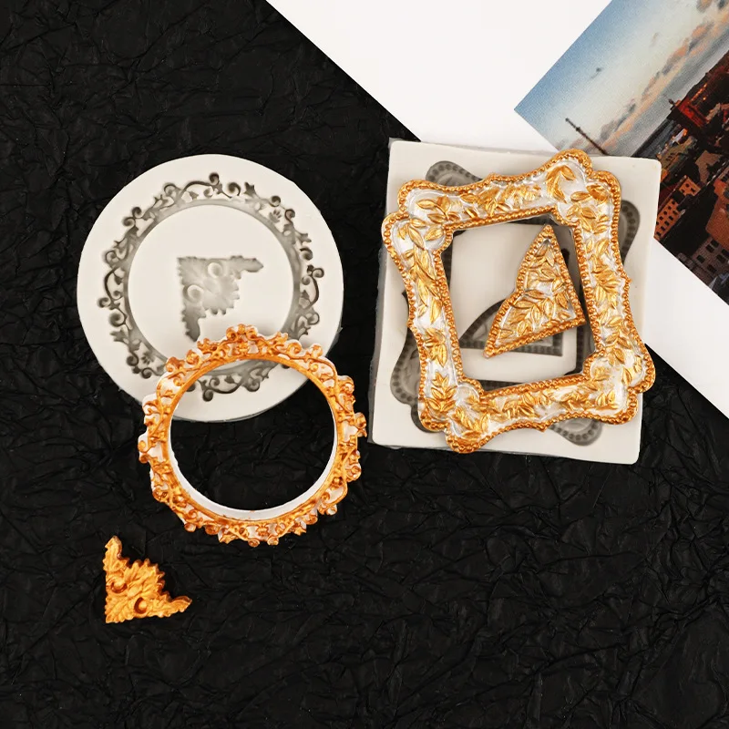 Elegant Lace Floral Wreath Silicone Fondant Mold Vintage Frame Shape for Cake Chocolate Clay Resin Casting