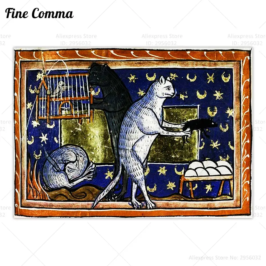 Medieval Cat Weird Cute Kitten Vintage Poster Bedtime Cat Wall Art Canvas Print Bestiary Witchy Feline Familiar Home Decor