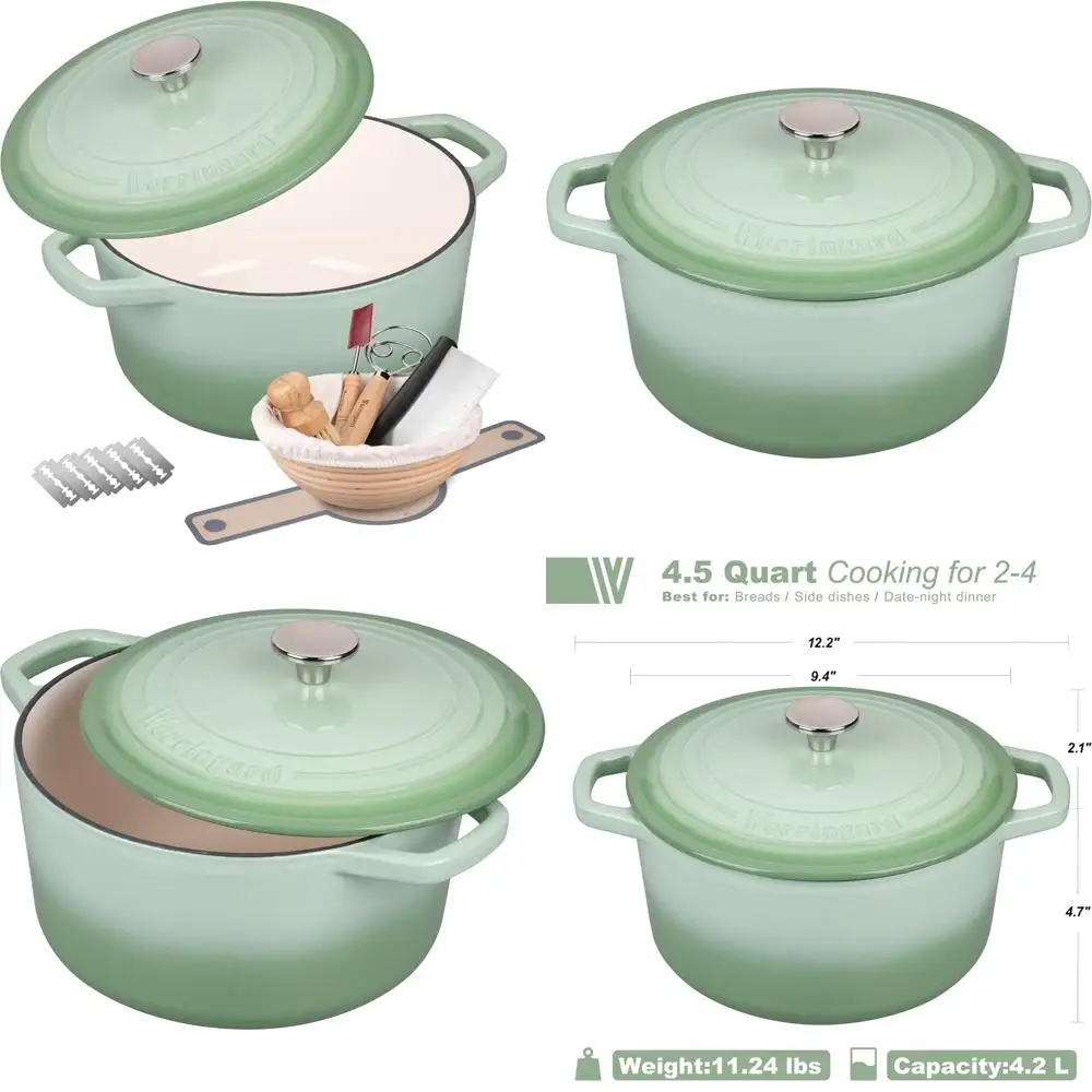 

Sourdough Bread Baking Supplies Set with Enamel Cast Iron Dutch Oven Pot, 4.5 Quart, Round Bread Oven for Baking Perfect Loaves