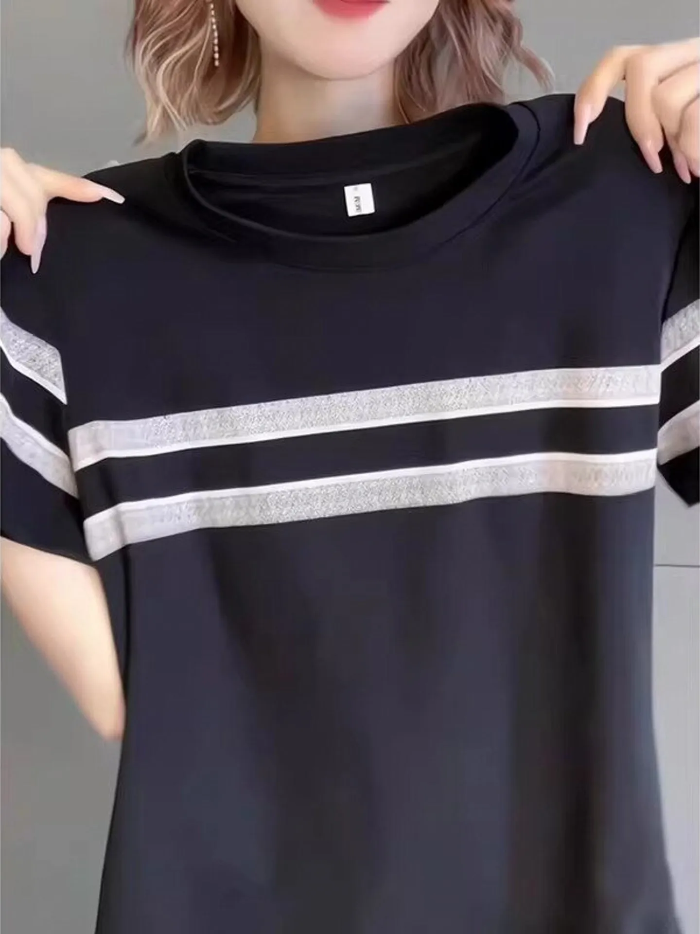Slim Fit round Neck Short Sleeve T-Shirt Women's Summer New Design European Style Fashionable And Slimming Top Korean Version