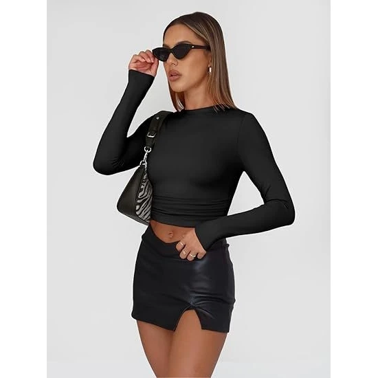 Women's Slim Fit round Neck T-Shirt Short Sleeve Basic Style Long Sleeve Milk Silk under Shirt Commute Style Spring Collection