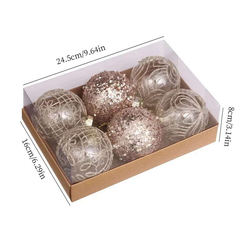 6pcs/8CM PET Christmas Ball Ornaments Sets,Christmas Tree Hanging Ornaments Ball for DIY Crafts, Wedding Party,Home Decor