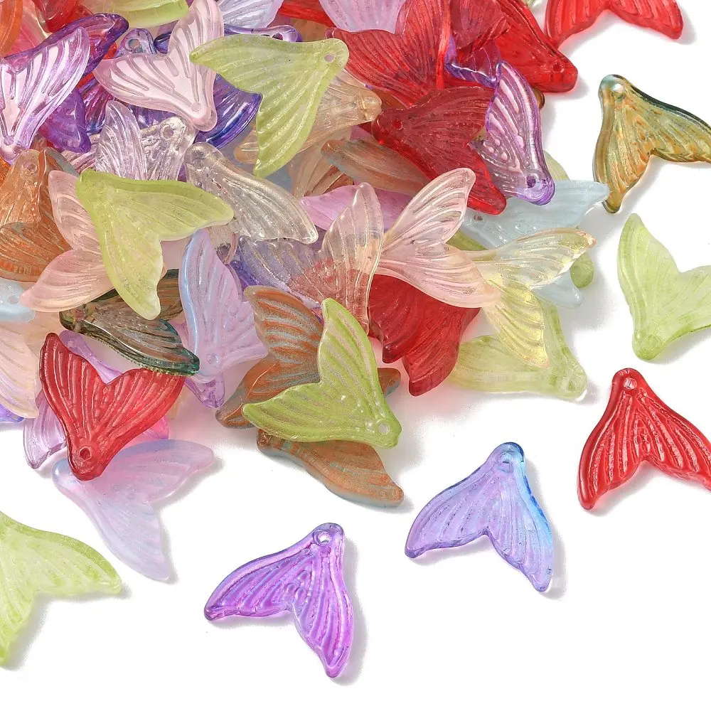 PandaHall 100 Stück Zufällige Farben Meerjungfrau-Fischschwanz Transparente Glas-Anhänger Kristallglas-Anhänger für Schmuckherstellung – Detail 1