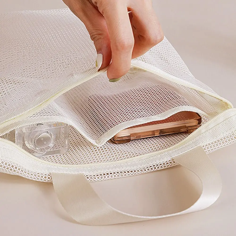 

New Portable Mesh Toiletry Bag Large Capacity Transparent Storage Hadbag Reuse Cosmetic Bags