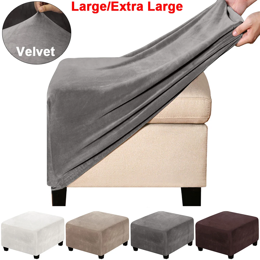 Velvet Square Ottoman Covers Folding Storage Stool Furniture Protector Stretch Footrest Foot Stool Covers Living Room Slipcover