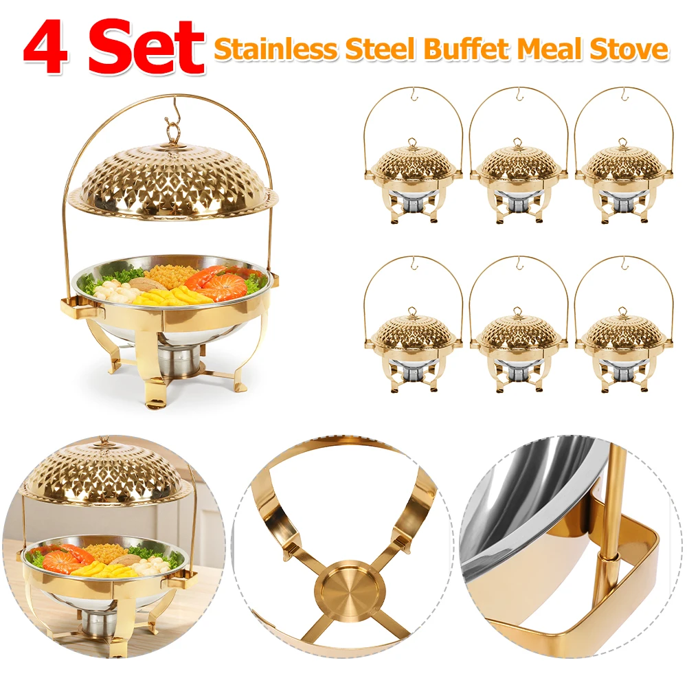 

4 комплекта фуршетной плиты из нержавеющей стали, круглая жаровня большой емкости, многофункциональная столешница, согревающий поднос, жаровня для шведского стола