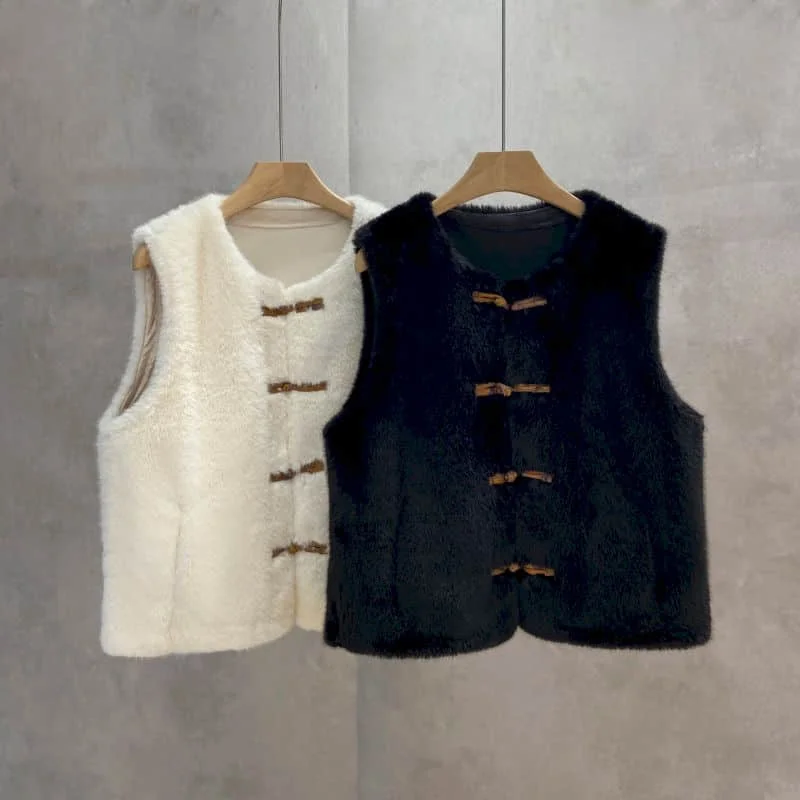 Gilet in pile per donna gilet in peluche o-collo cardigan Casual senza maniche giacche oversize in pelo di agnello invernale top donna allentati