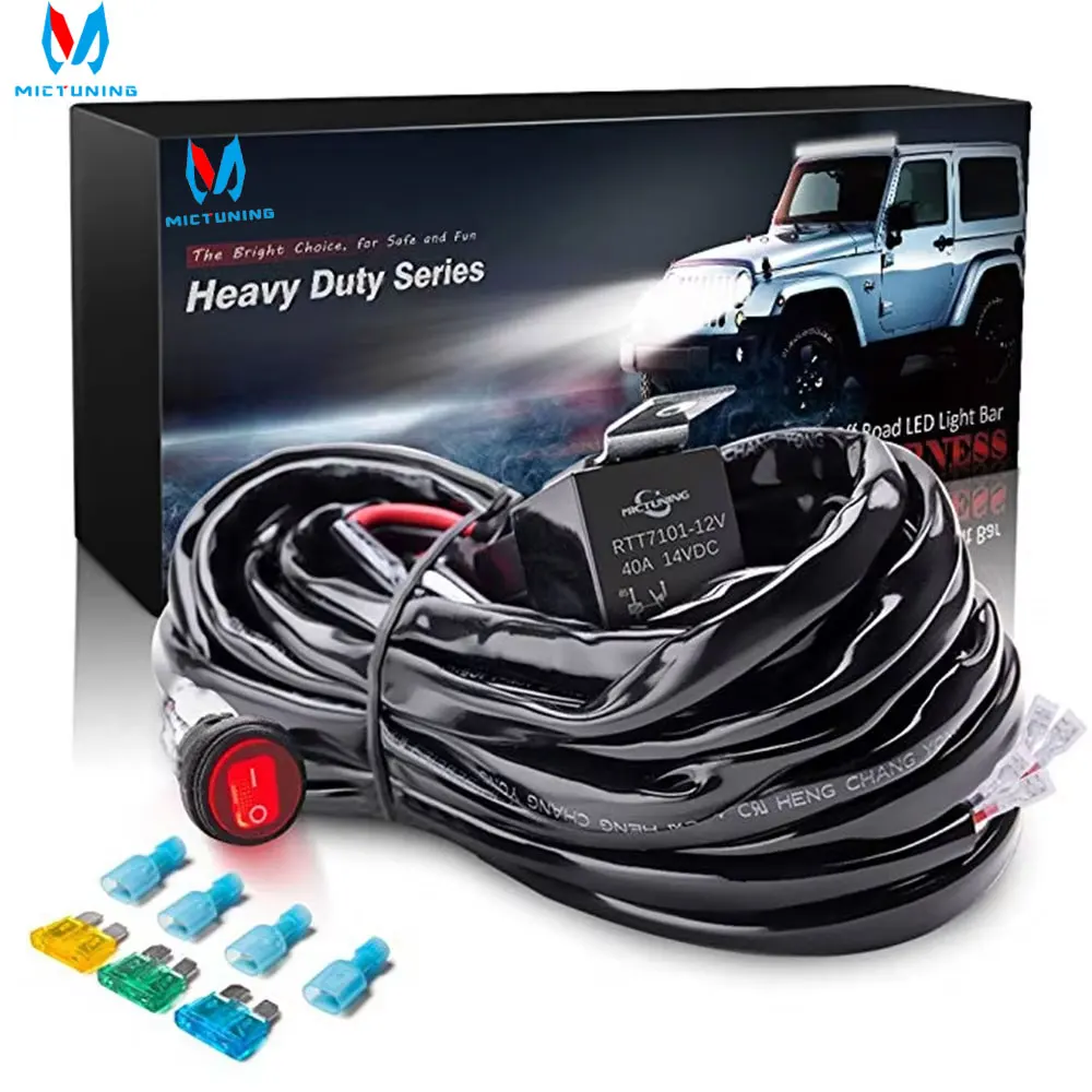 

MICTUNING Car LED Light Bar Wiring Harness Fuse Relay Kit with 2 Leads ON-OFF Waterproof Switch for Offroad Led Work Lamps