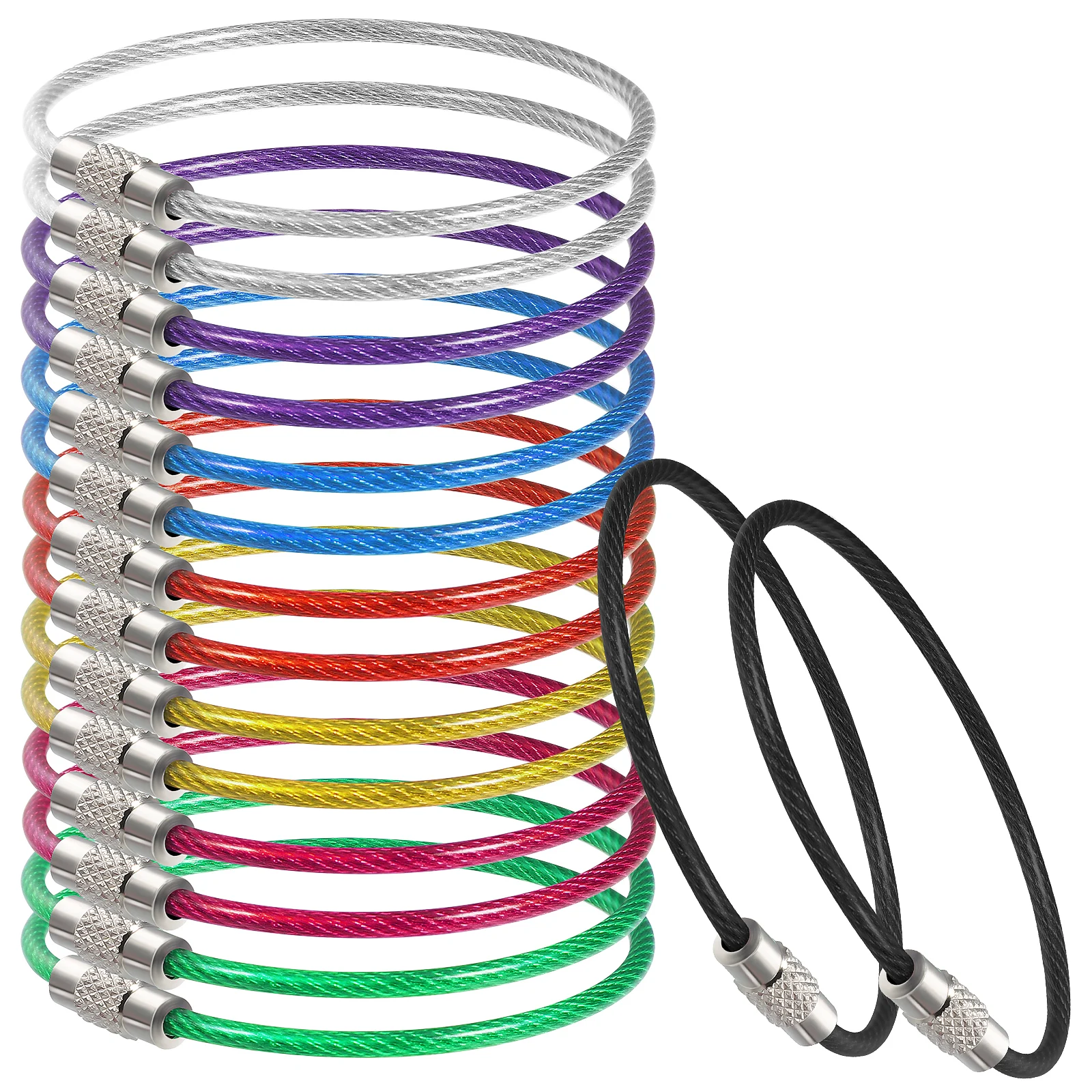 

16 pcs 2x150MM Stainless Steel Wire Rings Cable Keychain Large Hoop Multi Color Metal Key Ring Luggage Tag Bag Accessories