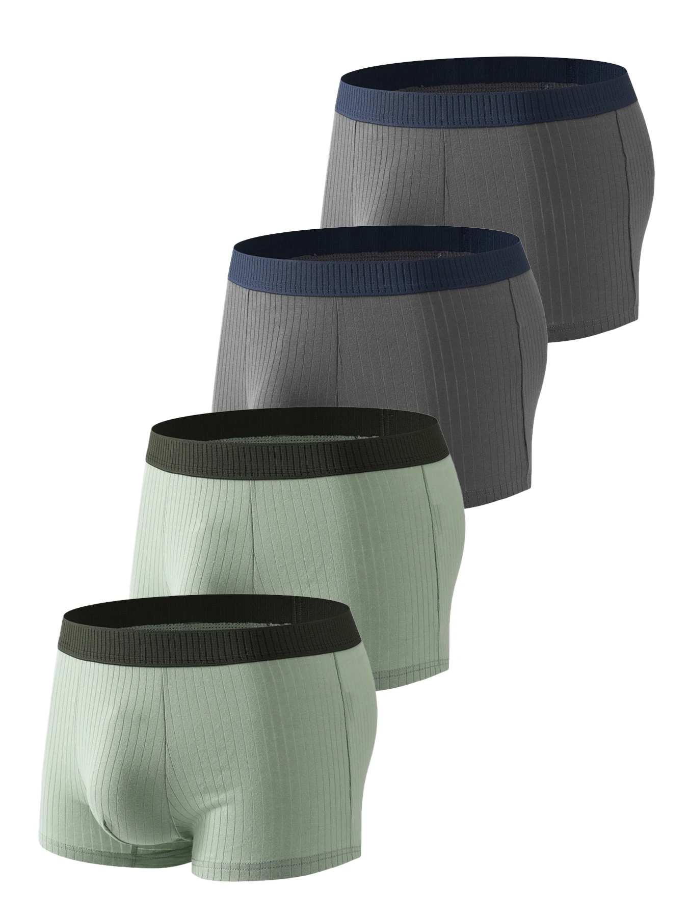 

Мужские трусы-боксеры из 4 комплектов хлопка — ребристая текстура, разные серые и шалфейно-зеленые с комплектом нижнего белья с контрастным поясом
